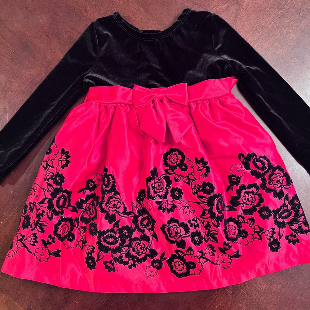 Rare Editions Black Velvet and Red Floral Dress